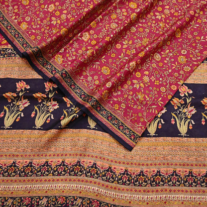 Indian Vintage Sari Maroon & Black 100% Pure Silk Printed Saree Craft Fabric 6yd Sewing Dress Making Soft Wrap Quilting Crafting Upcycle