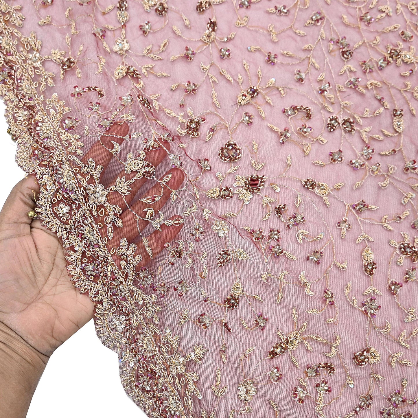 Indian Vintage Heavy Bridal Red Dupatta Net Mesh Long Stole Hand Embroidered Scarves Zardozi Dabka Zari Wedding dupatta veil hijab
