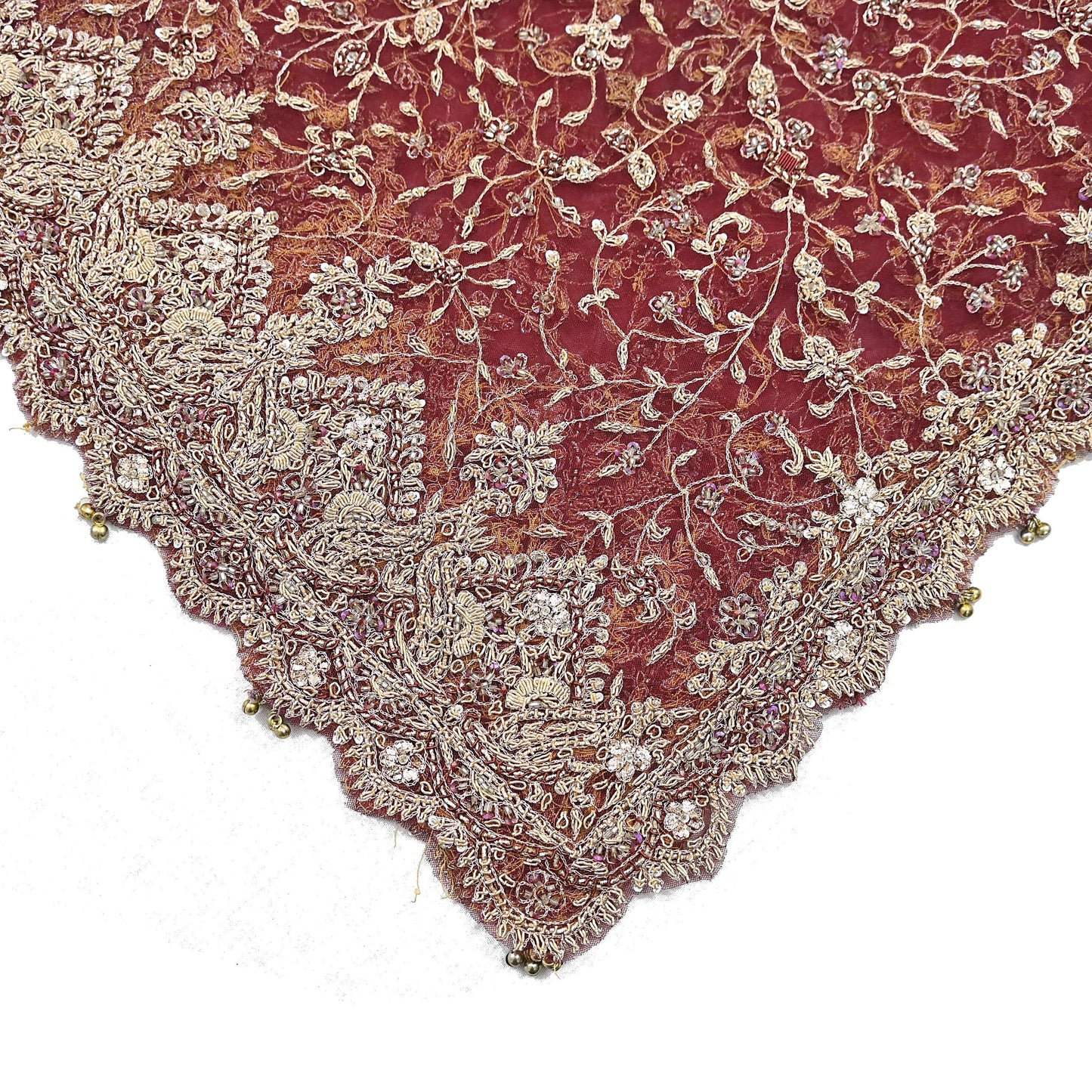 Indian Vintage Heavy Bridal Red Dupatta Net Mesh Long Stole Hand Embroidered Scarves Zardozi Dabka Zari Wedding dupatta veil hijab