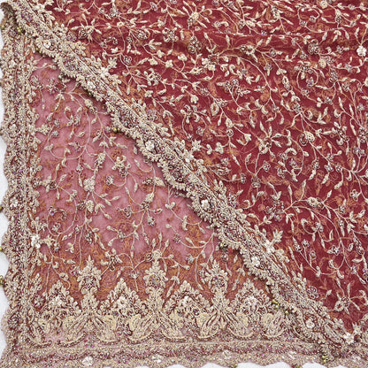Indian Vintage Heavy Bridal Red Dupatta Net Mesh Long Stole Hand Embroidered Scarves Zardozi Dabka Zari Wedding dupatta veil hijab