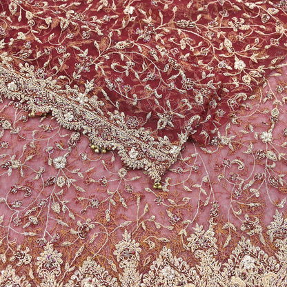 Indian Vintage Heavy Bridal Red Dupatta Net Mesh Long Stole Hand Embroidered Scarves Zardozi Dabka Zari Wedding dupatta veil hijab
