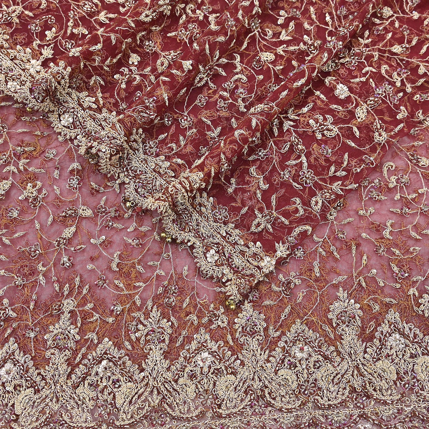 Indian Vintage Heavy Bridal Red Dupatta Net Mesh Long Stole Hand Embroidered Scarves Zardozi Dabka Zari Wedding dupatta veil hijab