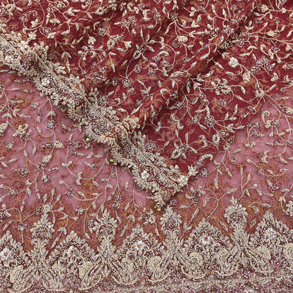 Indian Vintage Heavy Bridal Red Dupatta Net Mesh Long Stole Hand Embroidered Scarves Zardozi Dabka Zari Wedding dupatta veil hijab