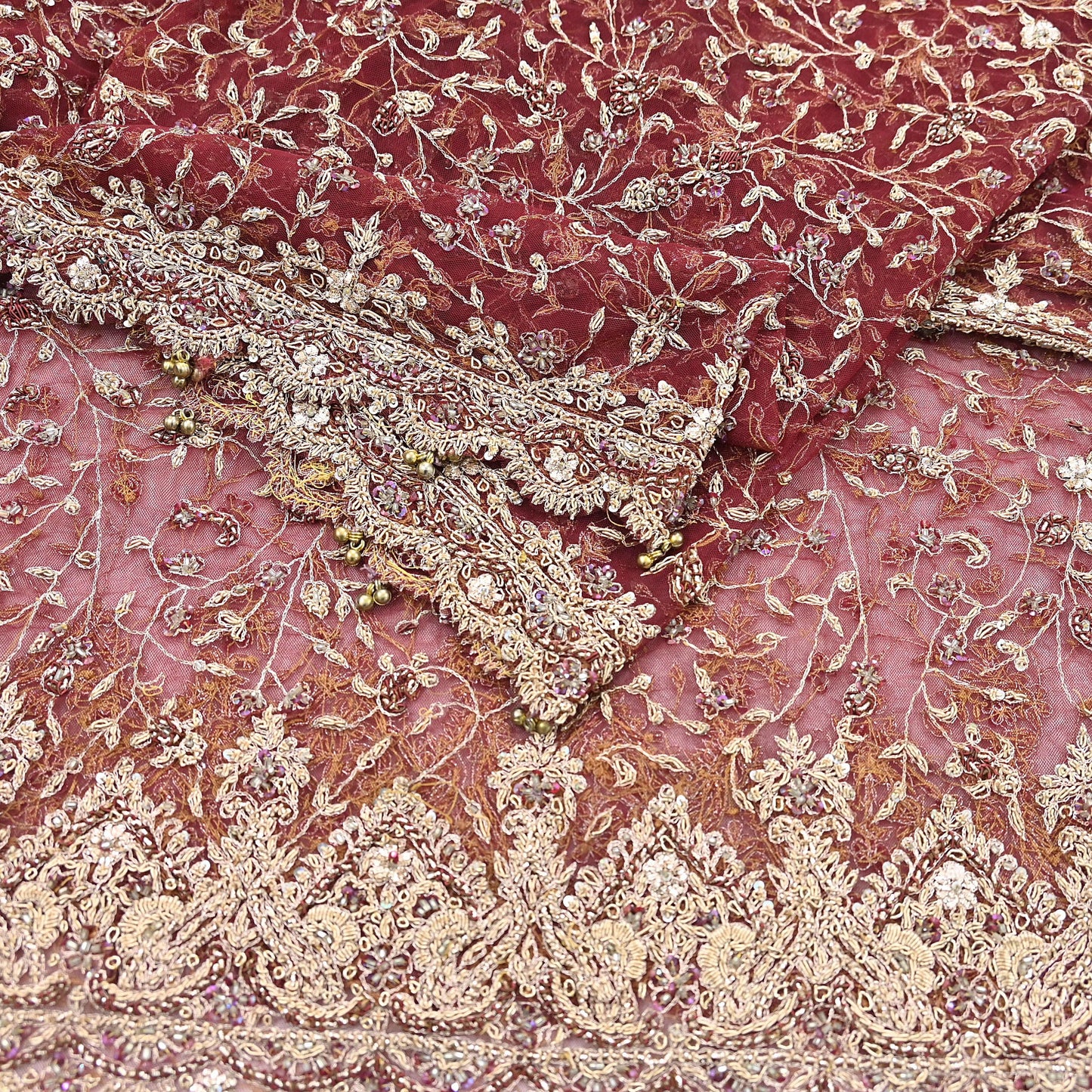 Indian Vintage Heavy Bridal Red Dupatta Net Mesh Long Stole Hand Embroidered Scarves Zardozi Dabka Zari Wedding dupatta veil hijab