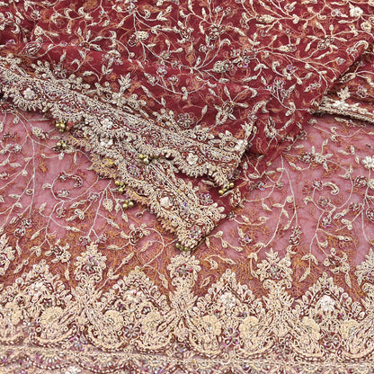 Indian Vintage Heavy Bridal Red Dupatta Net Mesh Long Stole Hand Embroidered Scarves Zardozi Dabka Zari Wedding dupatta veil hijab