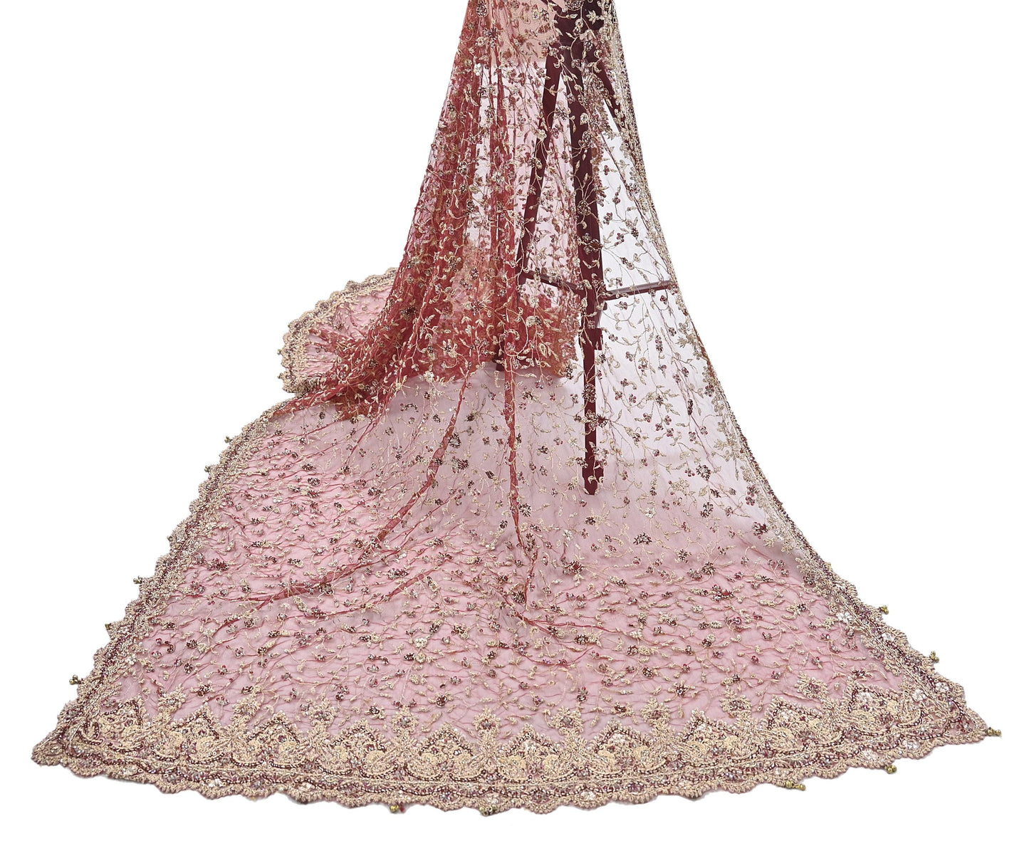 Indian Vintage Heavy Bridal Red Dupatta Net Mesh Long Stole Hand Embroidered Scarves Zardozi Dabka Zari Wedding dupatta veil hijab