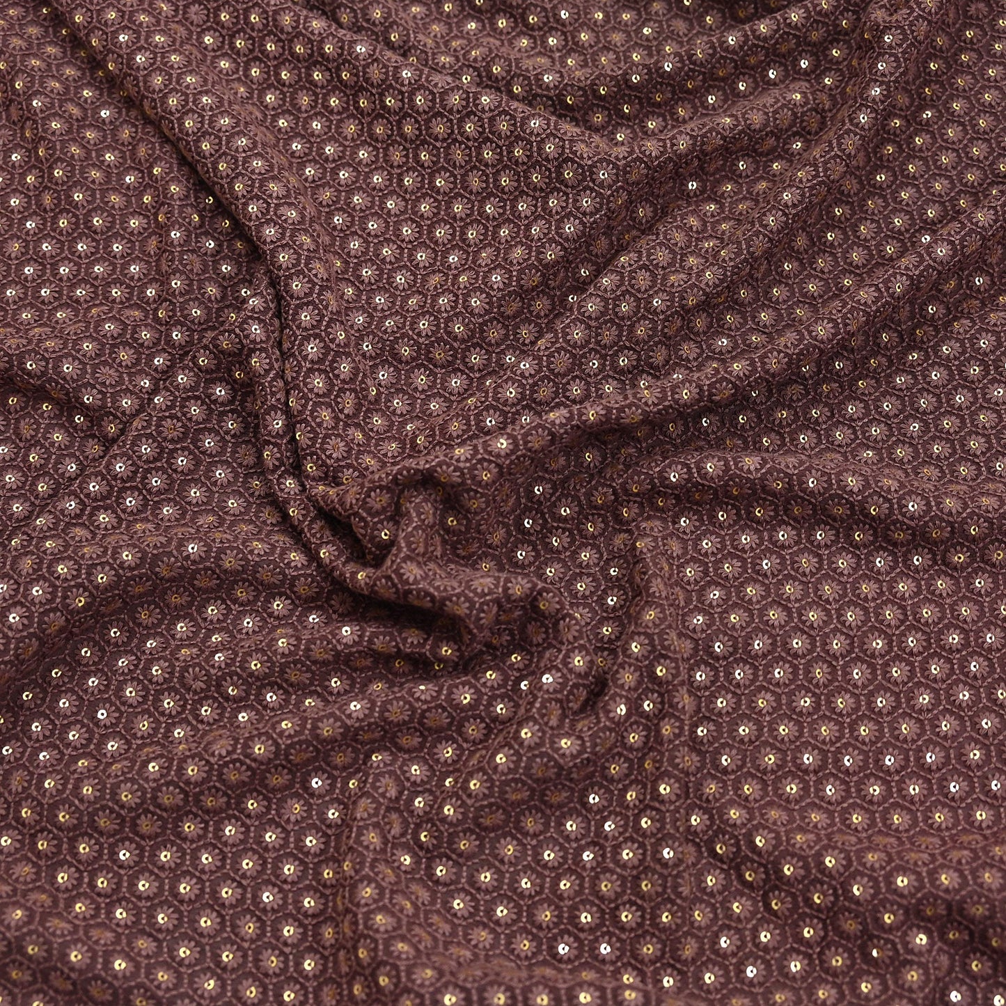 Indian Vintage Dupatta Brown Long Stole Pure Georgette Silk Embroidered Scarves Veil Hijab Floral