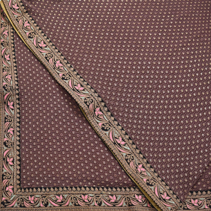 Indian Vintage Dupatta Brown Long Stole Pure Georgette Silk Embroidered Scarves Veil Hijab Floral