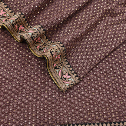 Indian Vintage Dupatta Brown Long Stole Pure Georgette Silk Embroidered Scarves Veil Hijab Floral