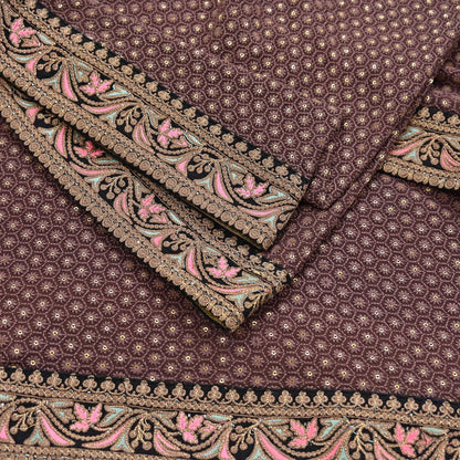 Indian Vintage Dupatta Brown Long Stole Pure Georgette Silk Embroidered Scarves Veil Hijab Floral