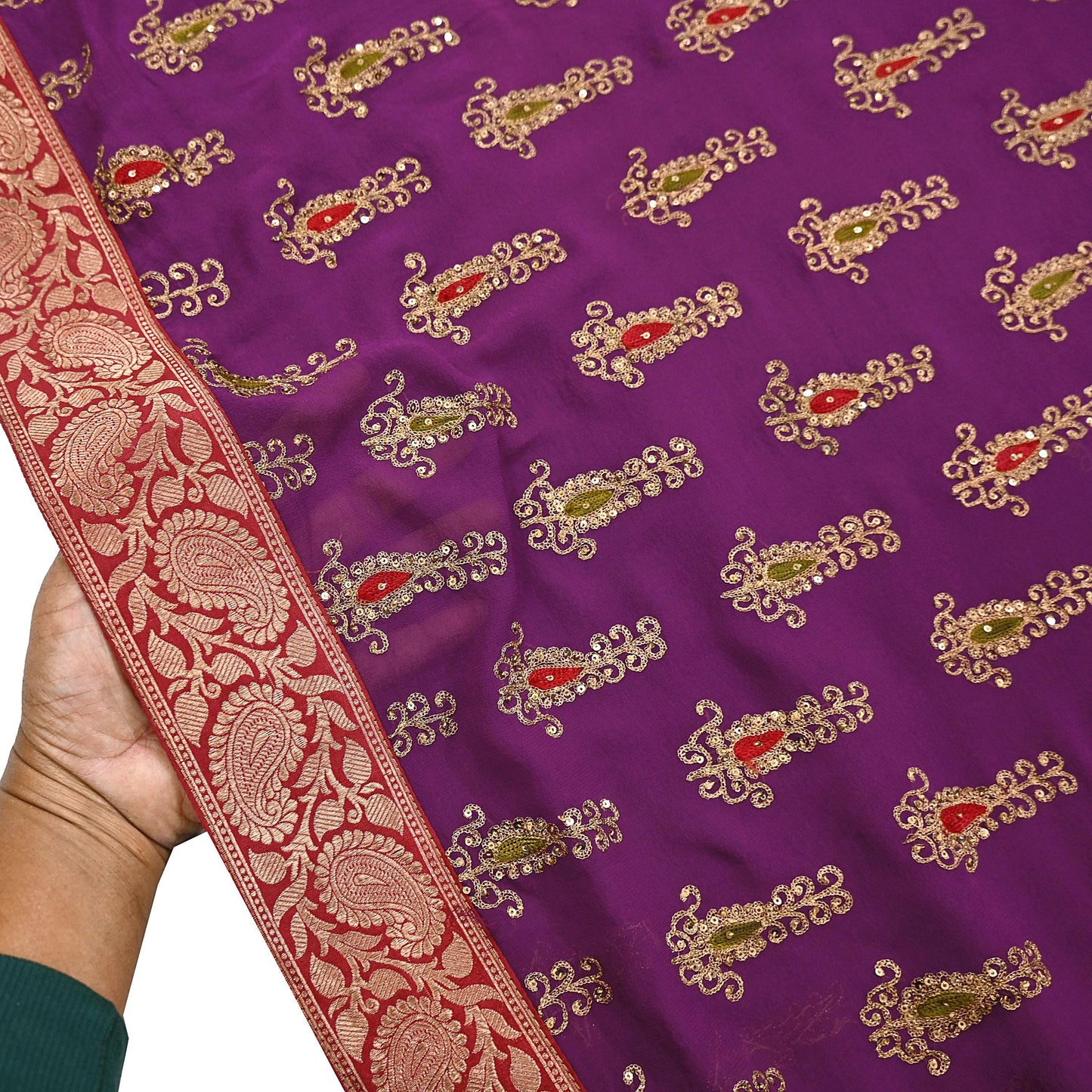 Indian Vintage Heavy Sarees Purple Pure Georgette Silk Hand Embroidered Sari Fabric 5Yd Sewing Ethnic zari with blouse fabric