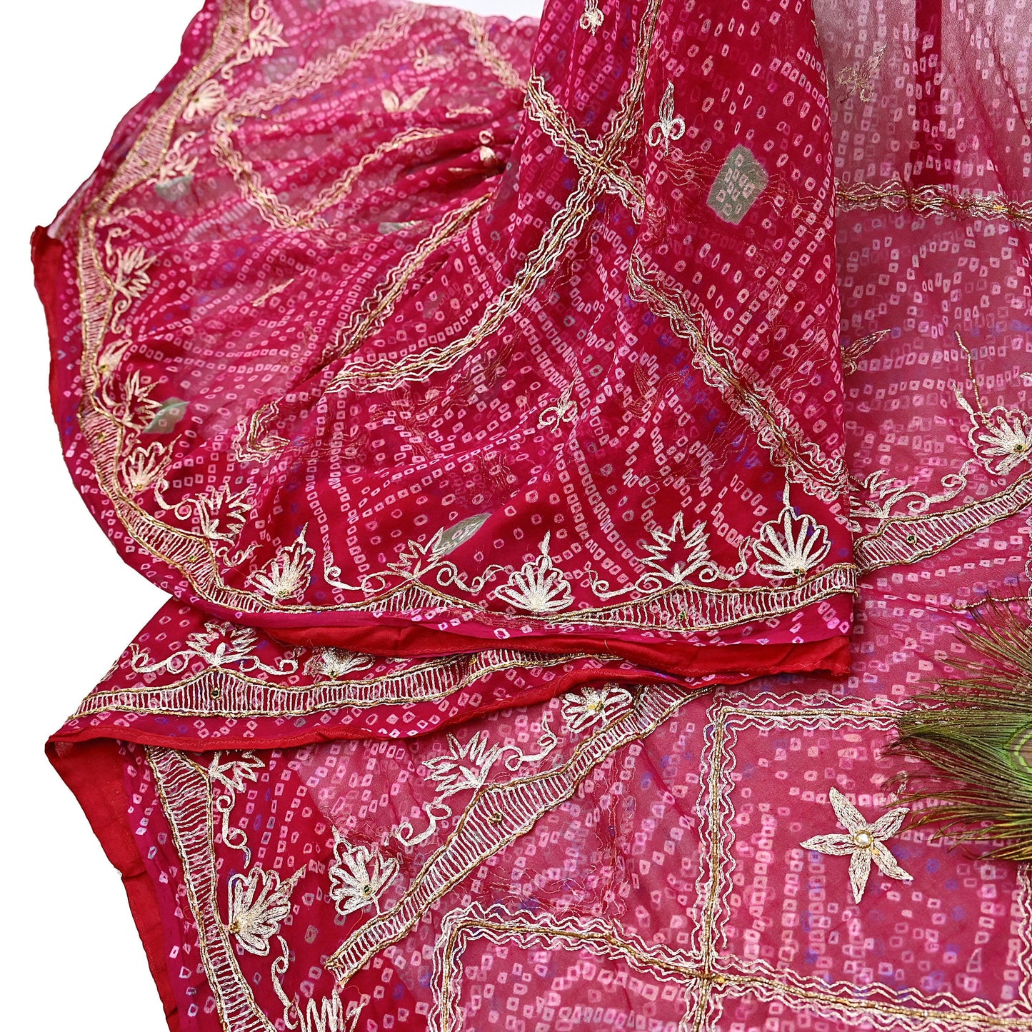 Indian Vintage Pink Saree Hand Embroidered Bandhani Printed Sari 100% Pure Georgette Silk Sari 5yd Soft Craft Fabric Dress making Dabka.