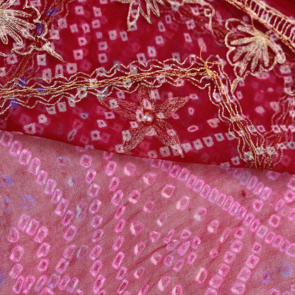 Indian Vintage Pink Saree Hand Embroidered Bandhani Printed Sari 100% Pure Georgette Silk Sari 5yd Soft Craft Fabric Dress making Dabka.