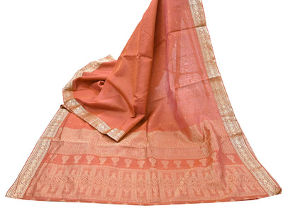 Indian Vintage Sari Orange 100% Pure Silk Hand Woven Sarees Craft Fabric 5Yd Ethnic Sewing Dress making Crafting Quilting Upcycle