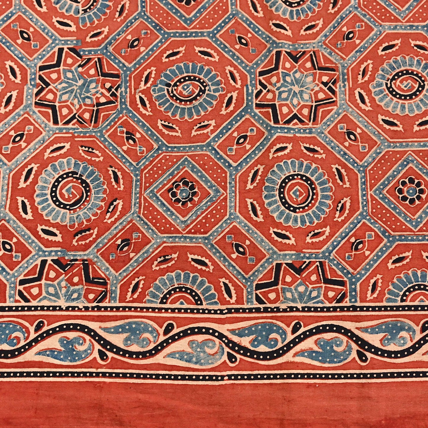 Indian Vintage Sari Rusty Orange pure cotton Ajrakh Print Saree 5Yd Fabric Floral Soft Ethnic Upcycle Crafting Dress making