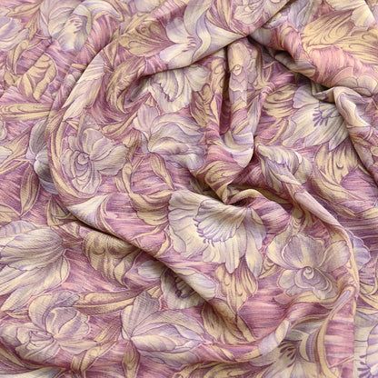 Vintage Saree Beige Pure Chiffon Silk Printed Sari Craft Fabric Sewing 5Yard Soft quilting crafting dress making
