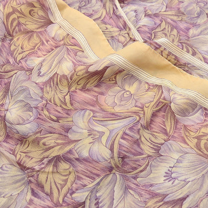 Vintage Saree Beige Pure Chiffon Silk Printed Sari Craft Fabric Sewing 5Yard Soft quilting crafting dress making