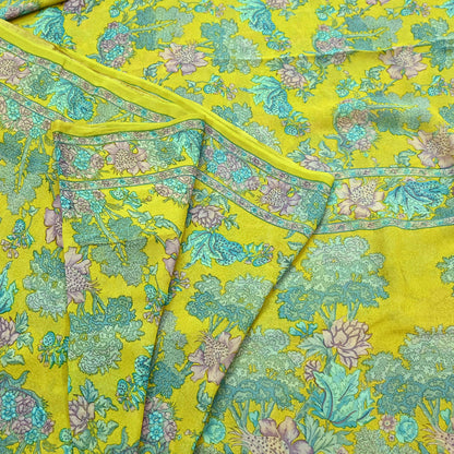 Indian Vintage Green Saree 100% Pure Georgette Silk Printed Sari Sewing 5yd Craft Fabric Dress Designing for Dress making