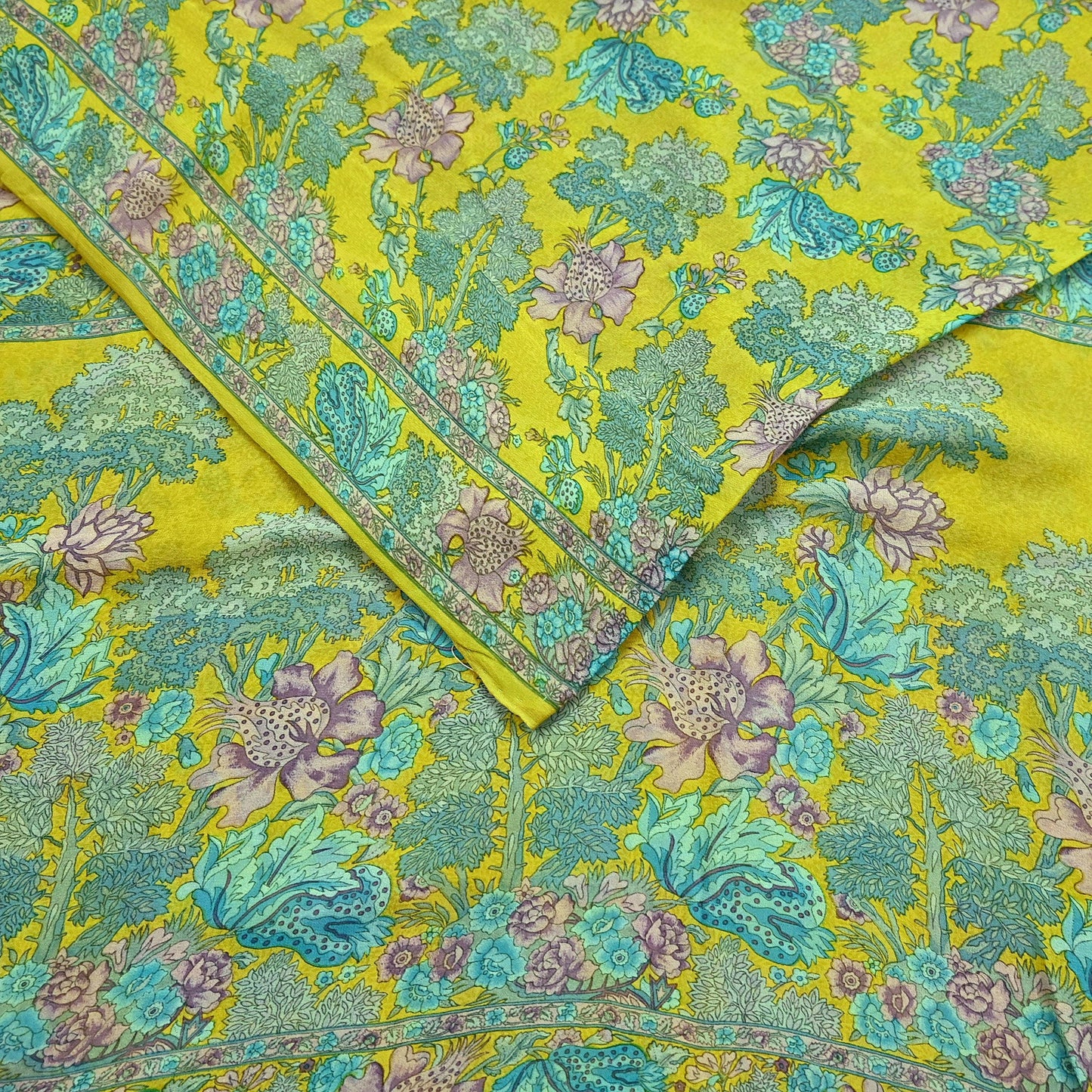 Indian Vintage Green Saree 100% Pure Georgette Silk Printed Sari Sewing 5yd Craft Fabric Dress Designing for Dress making