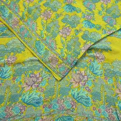 Indian Vintage Green Saree 100% Pure Georgette Silk Printed Sari Sewing 5yd Craft Fabric Dress Designing for Dress making