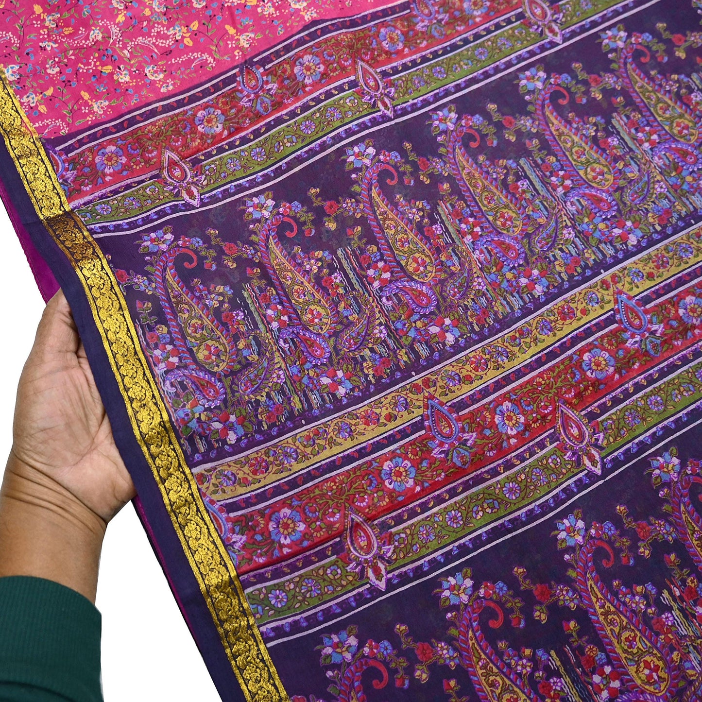 Vintage Blue & pink Pure Silk Saree Indian Printed Silk Fabric 5 Yards Boho Craft Material for Sewing, Quilting, Dressmaking, Upcycling