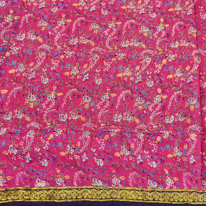 Vintage Blue & pink Pure Silk Saree Indian Printed Silk Fabric 5 Yards Boho Craft Material for Sewing, Quilting, Dressmaking, Upcycling