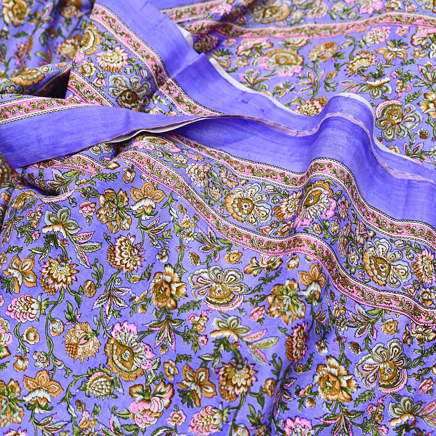 Indian Vintage Sari Purple 100% Pure Silk Printed Saree Craft Fabric 5yd Sewing Dress Making Soft Wrap Quilting Crafting Upcycle