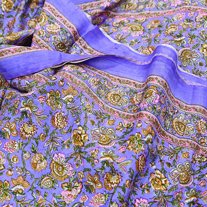 Indian Vintage Sari Purple 100% Pure Silk Printed Saree Craft Fabric 5yd Sewing Dress Making Soft Wrap Quilting Crafting Upcycle