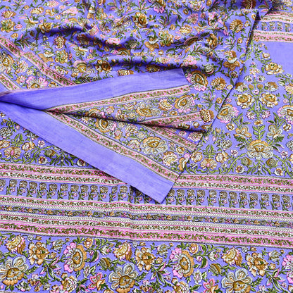 Indian Vintage Sari Purple 100% Pure Silk Printed Saree Craft Fabric 5yd Sewing Dress Making Soft Wrap Quilting Crafting Upcycle