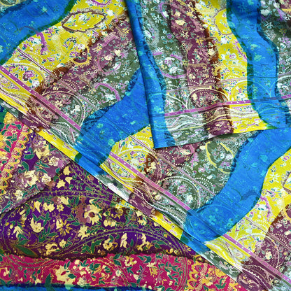 Indian Vintage Multi Blend cotton Printed Saree 5Yards Soft Floral Fabric for Dressmaking, Quilting, Crafting, Sewing, Dress Making
