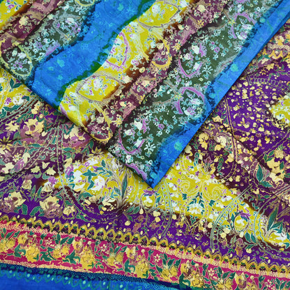Indian Vintage Multi Blend cotton Printed Saree 5Yards Soft Floral Fabric for Dressmaking, Quilting, Crafting, Sewing, Dress Making