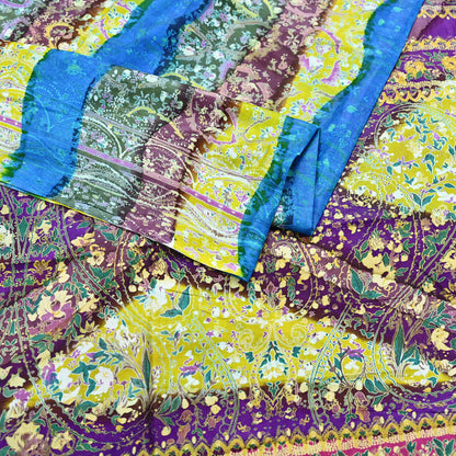 Indian Vintage Multi Blend cotton Printed Saree 5Yards Soft Floral Fabric for Dressmaking, Quilting, Crafting, Sewing, Dress Making