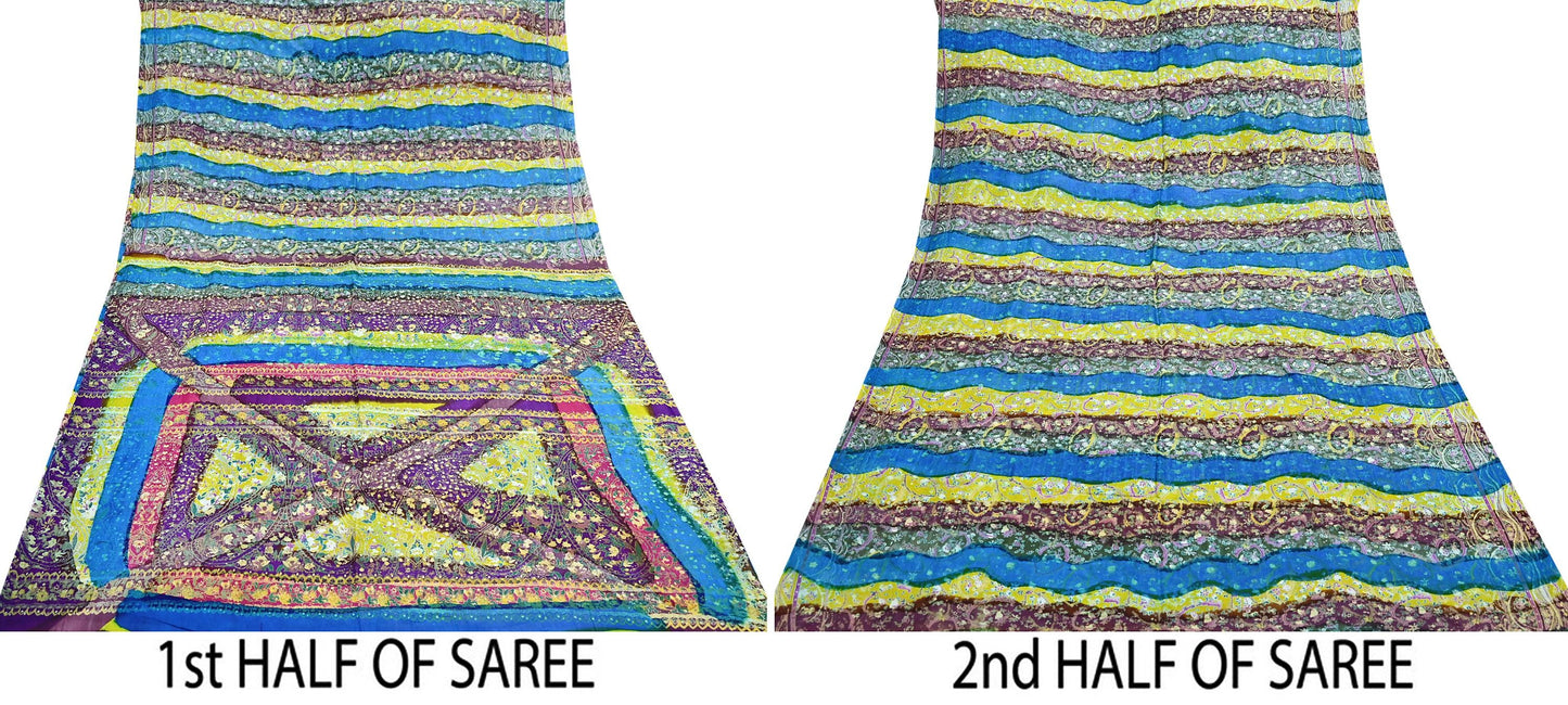 Indian Vintage Multi Blend cotton Printed Saree 5Yards Soft Floral Fabric for Dressmaking, Quilting, Crafting, Sewing, Dress Making