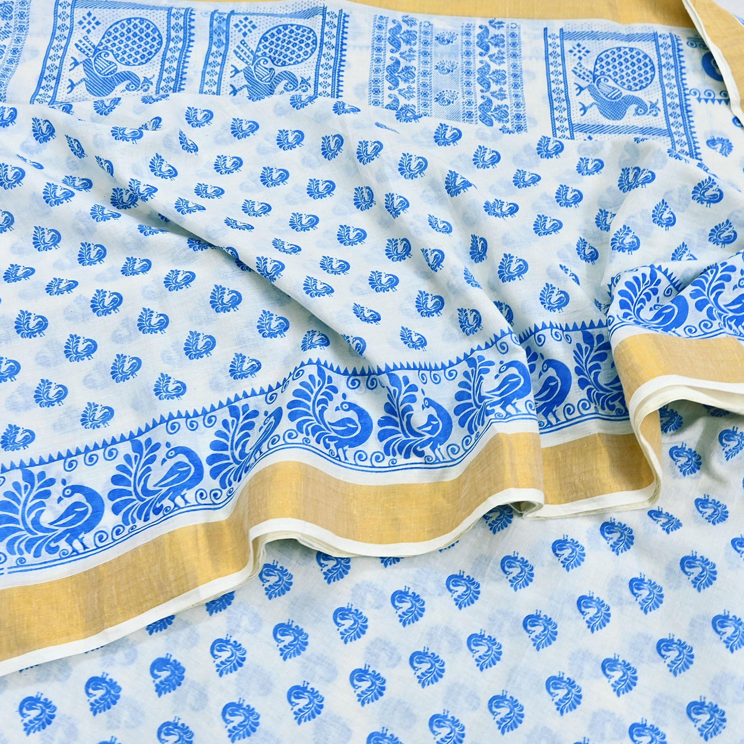 Indian Vintage Sari White Block Printed Pure Cotton Sarees Craft Fabric Soft 5Yd Sewing Sarong Wrap Boho Paisley Dress making Quilting