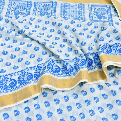 Indian Vintage Sari White Block Printed Pure Cotton Sarees Craft Fabric Soft 5Yd Sewing Sarong Wrap Boho Paisley Dress making Quilting
