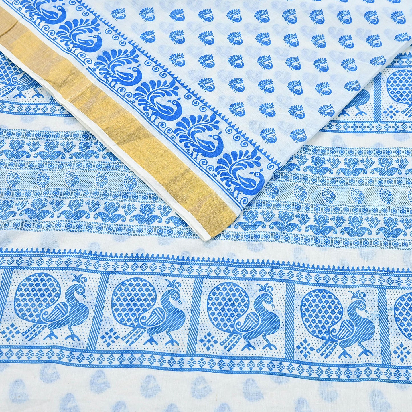 Indian Vintage Sari White Block Printed Pure Cotton Sarees Craft Fabric Soft 5Yd Sewing Sarong Wrap Boho Paisley Dress making Quilting