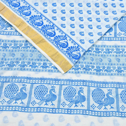 Indian Vintage Sari White Block Printed Pure Cotton Sarees Craft Fabric Soft 5Yd Sewing Sarong Wrap Boho Paisley Dress making Quilting