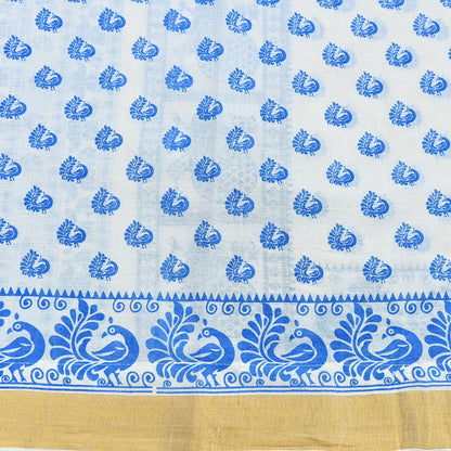 Indian Vintage Sari White Block Printed Pure Cotton Sarees Craft Fabric Soft 5Yd Sewing Sarong Wrap Boho Paisley Dress making Quilting
