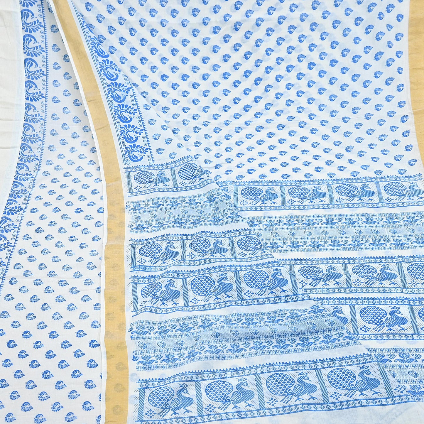 Indian Vintage Sari White Block Printed Pure Cotton Sarees Craft Fabric Soft 5Yd Sewing Sarong Wrap Boho Paisley Dress making Quilting