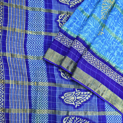 Indian Vintage Sari Blue Printed Pure Cotton Sarees Craft Fabric 5Yd Soft Sewing Sarong Wrap Boho Floral Quilting Dress making