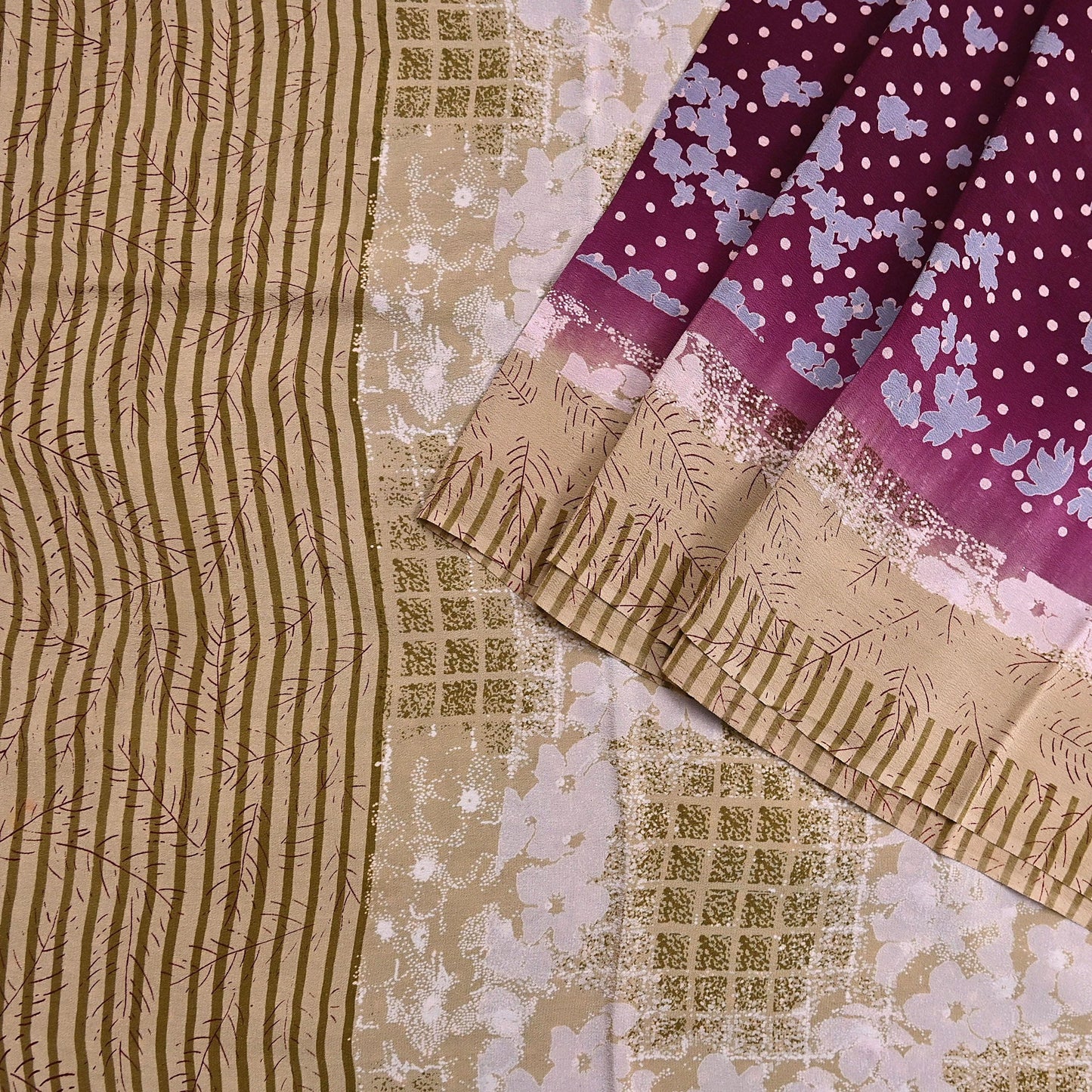 Indian Vintage Sari Maroon & Brown Pure Crepe Silk Printed Saree 5yard Sewing Quilting Floral Soft Craft Fabric Wrap