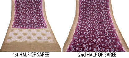 Indian Vintage Sari Maroon & Brown Pure Crepe Silk Printed Saree 5yard Sewing Quilting Floral Soft Craft Fabric Wrap