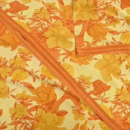 Indian Vintage Sari Yellow Pure Crepe Silk Printed Saree 5yard Sewing Quilting Floral Soft Craft Fabric Wrap