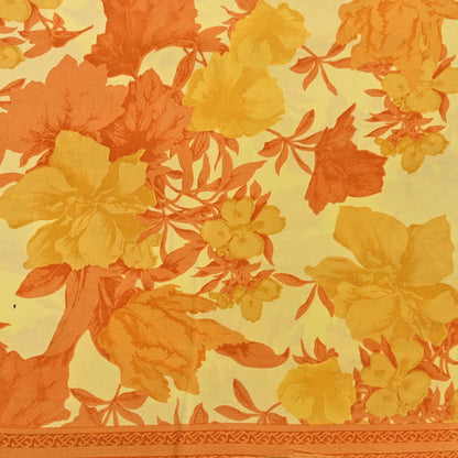 Indian Vintage Sari Yellow Pure Crepe Silk Printed Saree 5yard Sewing Quilting Floral Soft Craft Fabric Wrap