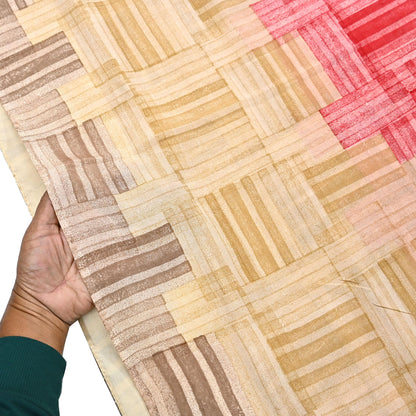 Indian Vintage Sari Red & brown Pure Crepe Silk Printed Saree 6yard Sewing Geometric Craft Fabric Wrap Dress Making Crafting Quilting