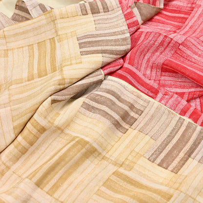 Indian Vintage Sari Red & brown Pure Crepe Silk Printed Saree 6yard Sewing Geometric Craft Fabric Wrap Dress Making Crafting Quilting