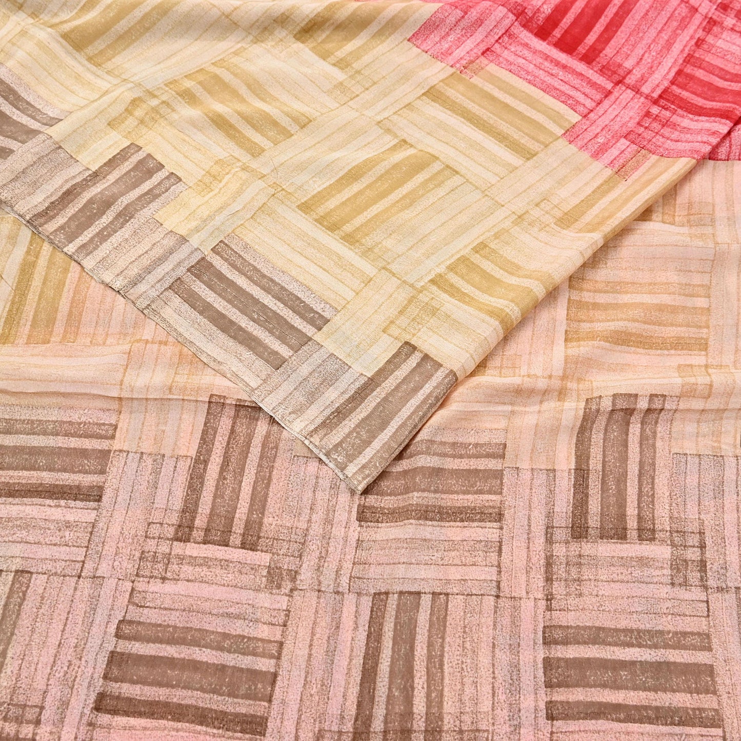 Indian Vintage Sari Red & brown Pure Crepe Silk Printed Saree 6yard Sewing Geometric Craft Fabric Wrap Dress Making Crafting Quilting