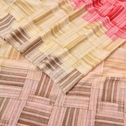 Indian Vintage Sari Red & brown Pure Crepe Silk Printed Saree 6yard Sewing Geometric Craft Fabric Wrap Dress Making Crafting Quilting