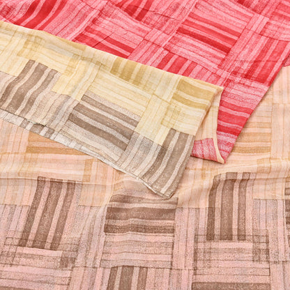 Indian Vintage Sari Red & brown Pure Crepe Silk Printed Saree 6yard Sewing Geometric Craft Fabric Wrap Dress Making Crafting Quilting