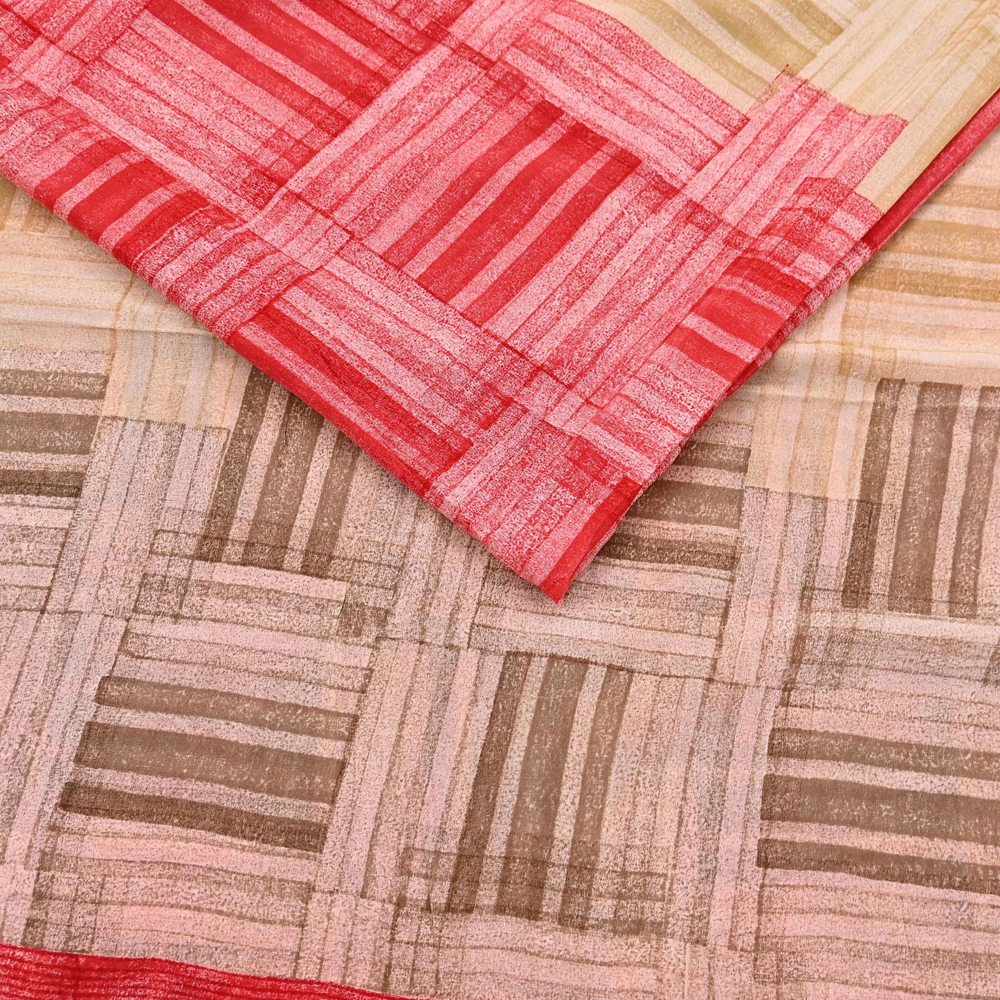 Indian Vintage Sari Red & brown Pure Crepe Silk Printed Saree 6yard Sewing Geometric Craft Fabric Wrap Dress Making Crafting Quilting